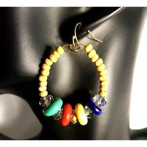 Laura Ashley Women's Wood bead multicolor open hoop gold tone drop/dangl…